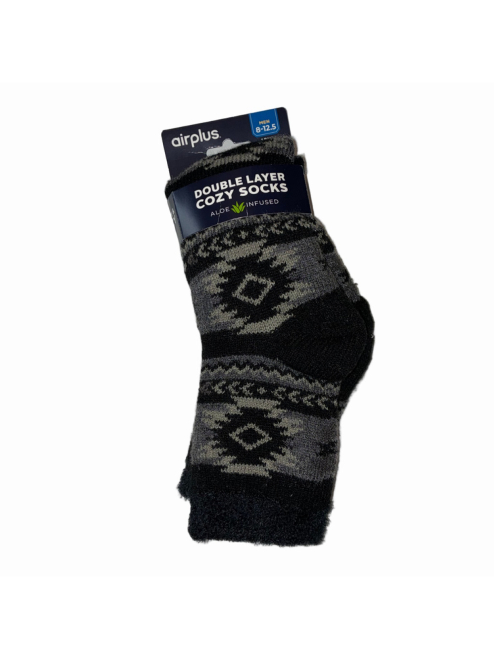 Men's Airplus Double Layer Cozy Socks One Size Black Grey NWT